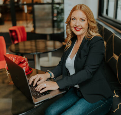 Amber Anderson working at her computer